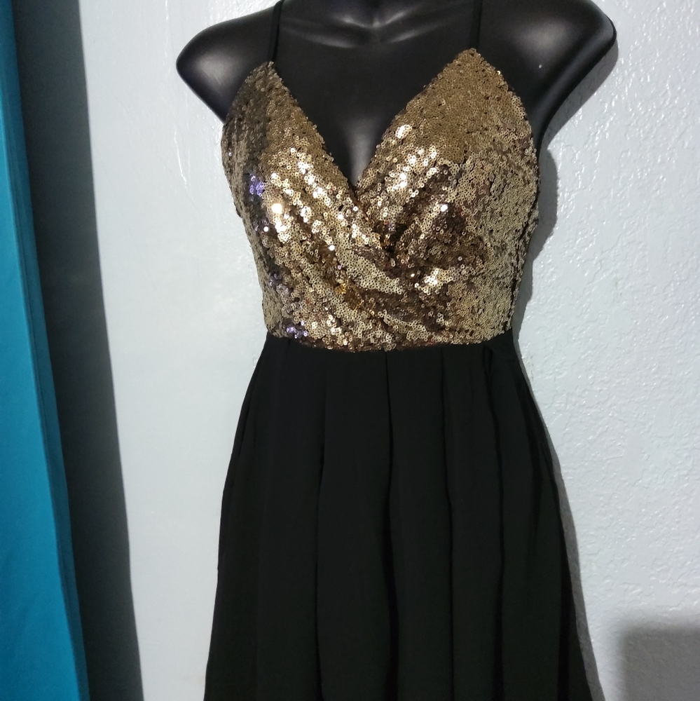Small Flirty gold Sequin Cross Top Dress